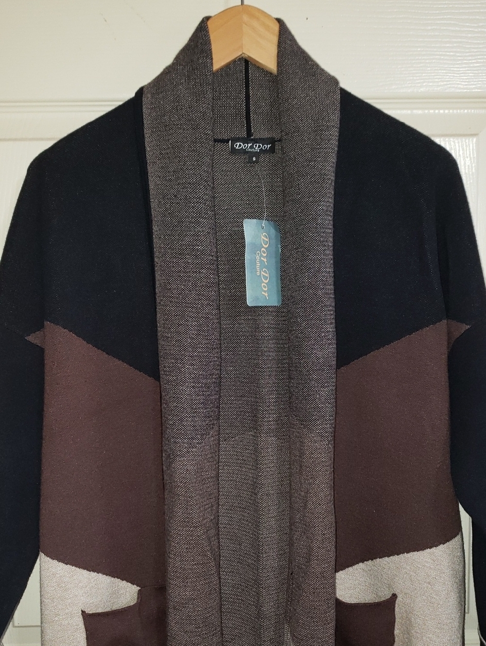 ππ€π DOR DOR COLOR BLOCK CARDIGAN BROWN BLACK TAN SMALL NEW - Picture 3 of 14
